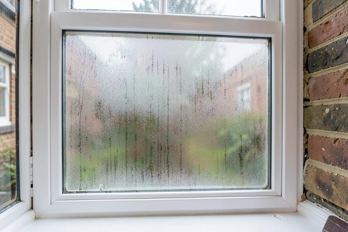 Condensation trapped between the panes of a failed double glazed unit